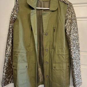 Sequin Sleeve Olive Green Jacket